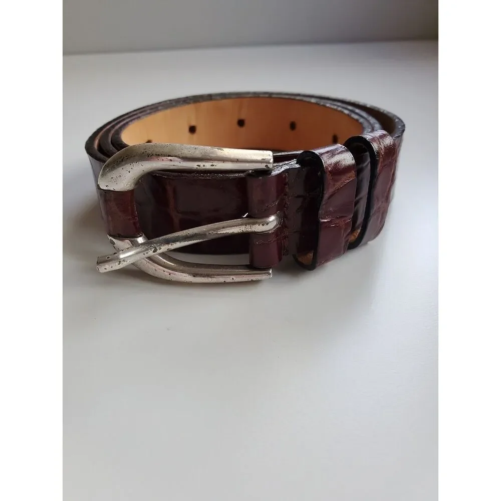 Garuglieri Italian Brown Genuine Crocodile Leather Belt Size M